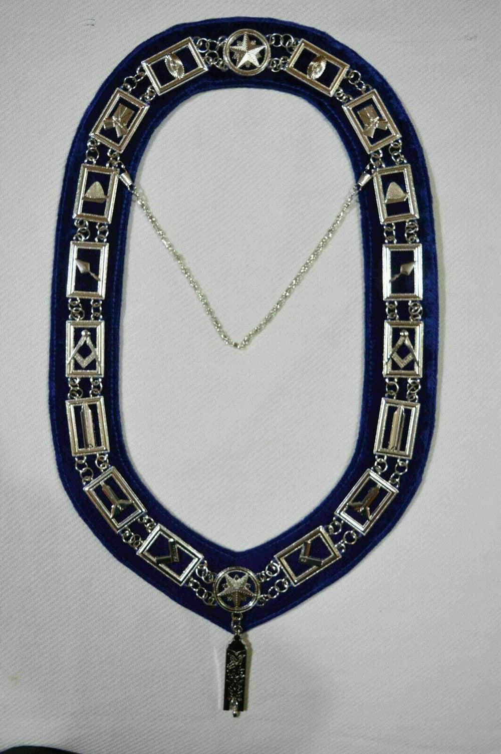 RIAZ IMPEX MASONIC REGALIA MASONIC BLUE LODGE OFFICER JUNIOR WARDEN APRON, SILVER CHAIN COLLAR AND JEWEL