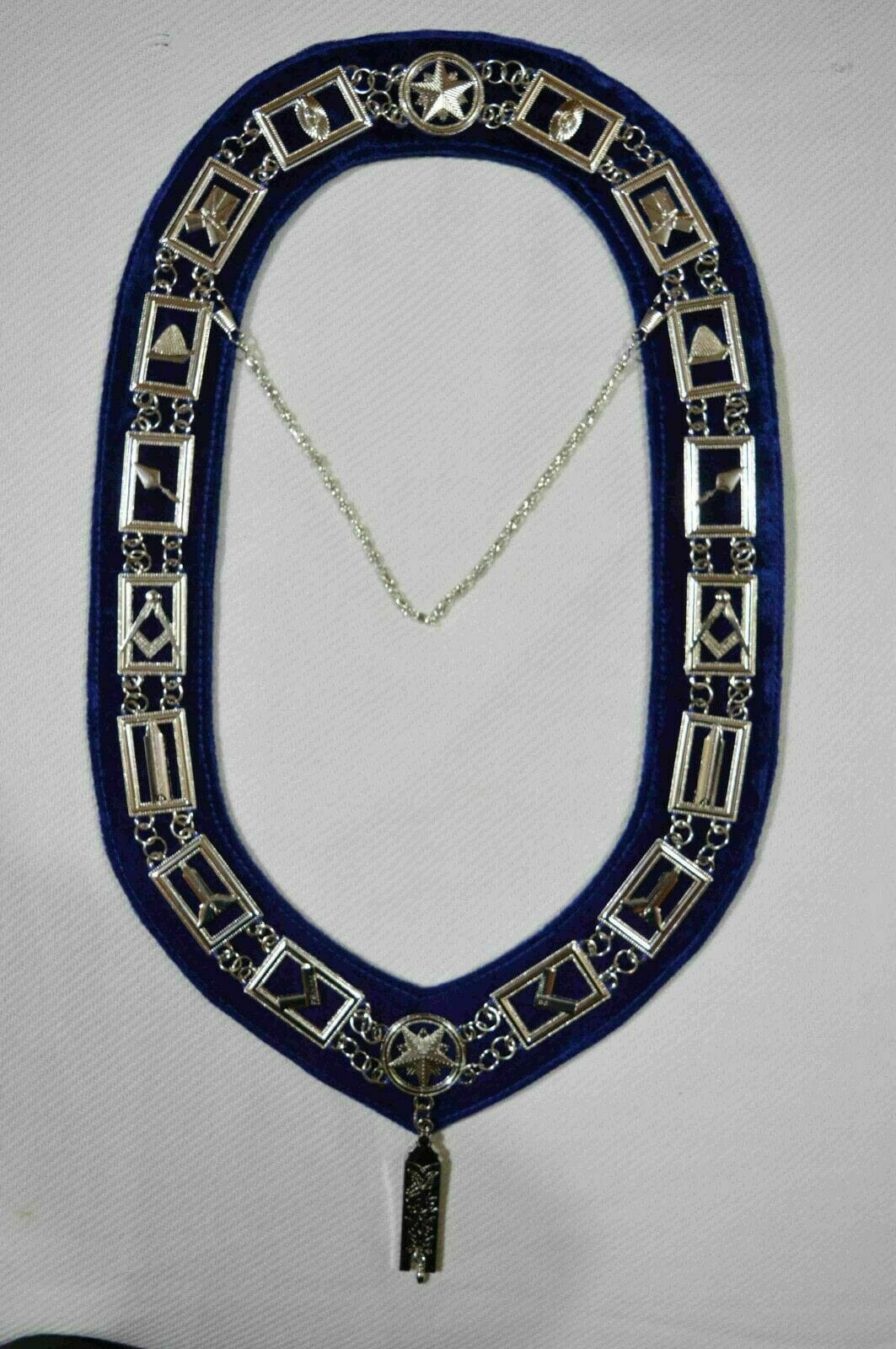 RIAZ IMPEX MASONIC REGALIA MASONIC BLUE LODGE OFFICER JUNIOR WARDEN APRON, SILVER CHAIN COLLAR AND JEWEL