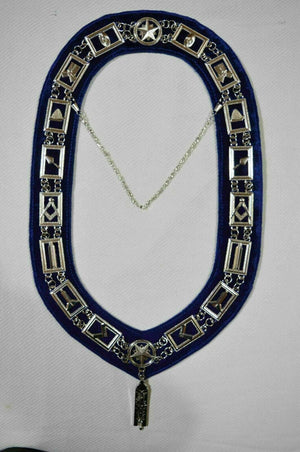 RIAZ IMPEX MASONIC REGALIA MASONIC BLUE LODGE OFFICER JUNIOR WARDEN APRON, SILVER CHAIN COLLAR AND JEWEL
