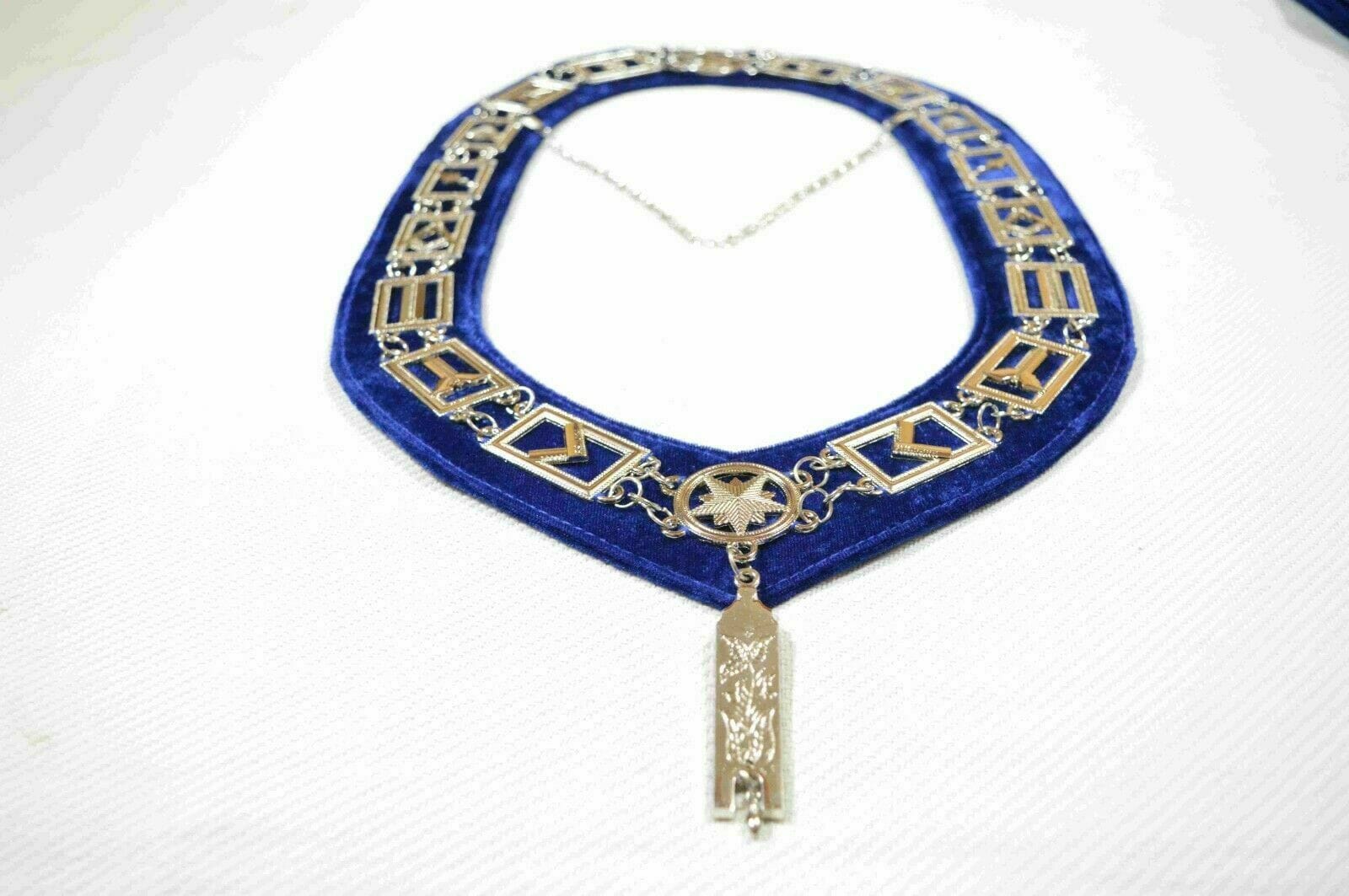 RIAZ IMPEX MASONIC REGALIA MASONIC BLUE LODGE OFFICER JUNIOR WARDEN APRON, SILVER CHAIN COLLAR AND JEWEL