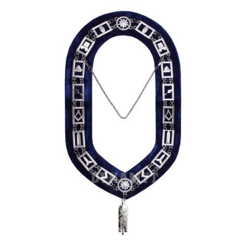 RIAZ IMPEX MASONIC REGALIA Masonic Blue Lodge Officer Junior warden Apron, Silver Chain Collar & Gloves