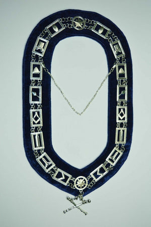 RIAZ IMPEX MASONIC REGALIA MASONIC BLUE LODGE OFFICER MARSHAL APRON SILVER CHAIN COLLAR AND JEWEL
