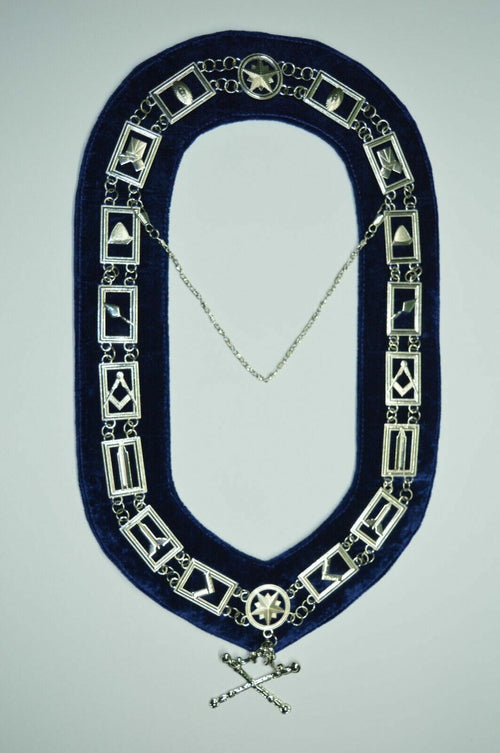RIAZ IMPEX MASONIC REGALIA MASONIC BLUE LODGE OFFICER MARSHAL APRON SILVER CHAIN COLLAR AND JEWEL