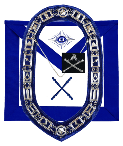 RIAZ IMPEX MASONIC REGALIA MASONIC BLUE LODGE OFFICER MARSHAL APRON SILVER CHAIN COLLAR AND JEWEL