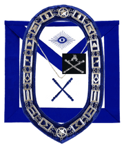 MASONIC BLUE LODGE OFFICER MARSHAL APRON SILVER CHAIN COLLAR AND JEWEL