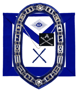 RIAZ IMPEX MASONIC REGALIA MASONIC BLUE LODGE OFFICER MARSHAL APRON SILVER CHAIN COLLAR AND JEWEL