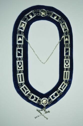 RIAZ IMPEX MASONIC REGALIA MASONIC BLUE LODGE OFFICER MARSHAL APRON SILVER CHAIN COLLAR AND JEWEL