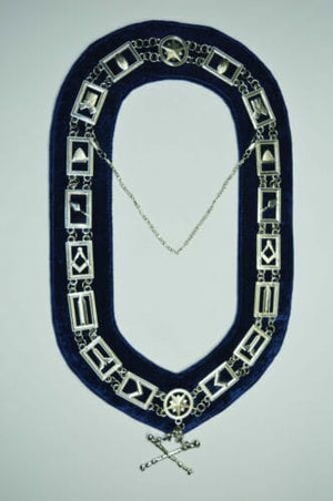 RIAZ IMPEX MASONIC REGALIA MASONIC BLUE LODGE OFFICER MARSHAL APRON SILVER CHAIN COLLAR AND JEWEL