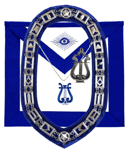 RIAZ IMPEX MASONIC REGALIA MASONIC BLUE LODGE OFFICER MUSICIAN APRON SILVER CHAIN COLLAR AND JEWEL