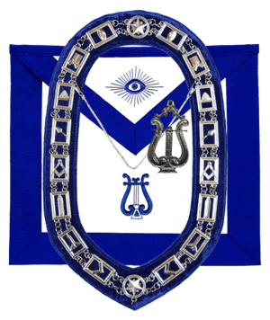 RIAZ IMPEX MASONIC REGALIA MASONIC BLUE LODGE OFFICER MUSICIAN APRON SILVER CHAIN COLLAR AND JEWEL