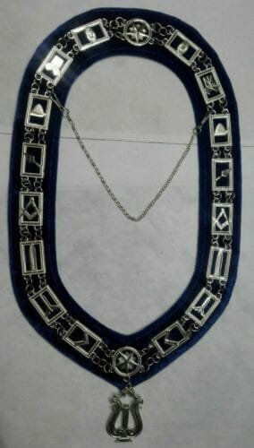 RIAZ IMPEX MASONIC REGALIA MASONIC BLUE LODGE OFFICER MUSICIAN APRON SILVER CHAIN COLLAR AND JEWEL