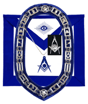 Masonic Blue Lodge Officer Senior Deacon Apron, Silver Chain Collar & Jewel