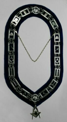 RIAZ IMPEX MASONIC REGALIA MASONIC BLUE LODGE OFFICER SENIOR DEACON APRON SILVER CHAIN COLLAR AND JEWEL