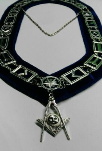 RIAZ IMPEX MASONIC REGALIA MASONIC BLUE LODGE OFFICER SENIOR DEACON APRON SILVER CHAIN COLLAR AND JEWEL