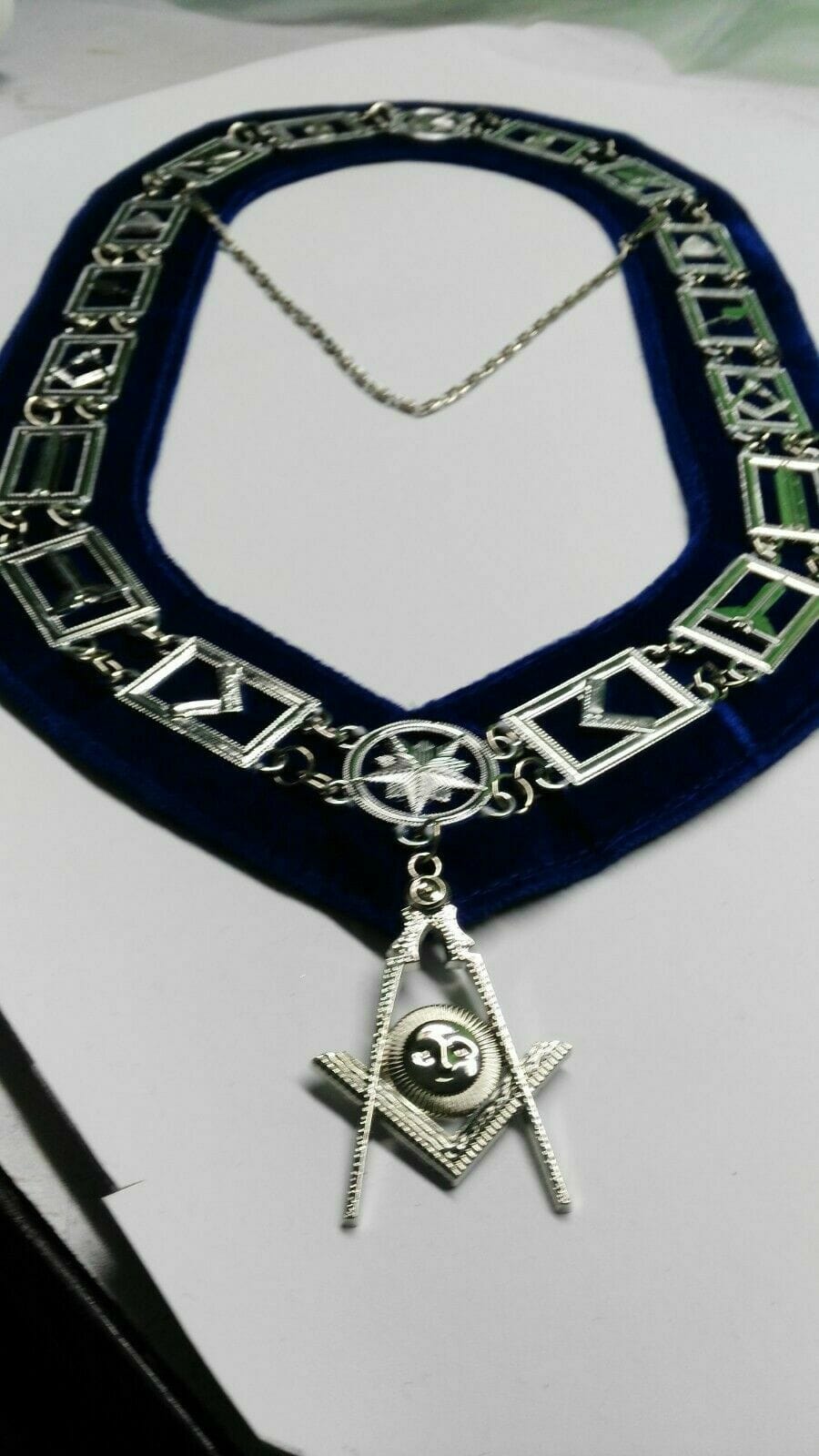 RIAZ IMPEX MASONIC REGALIA MASONIC BLUE LODGE OFFICER SENIOR DEACON APRON SILVER CHAIN COLLAR AND JEWEL
