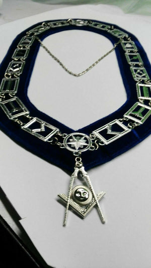 RIAZ IMPEX MASONIC REGALIA MASONIC BLUE LODGE OFFICER SENIOR DEACON APRON SILVER CHAIN COLLAR AND JEWEL