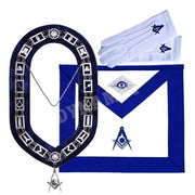 Masonic Blue Lodge Officer Senior Deacon Apron, Silver Chain Collar & Gloves