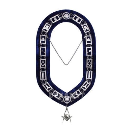 RIAZ IMPEX MASONIC REGALIA Masonic Blue Lodge Officer Senior Deacon Apron, Silver Chain Collar & Gloves