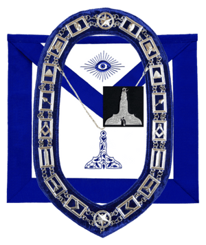 RIAZ IMPEX MASONIC REGALIA MASONIC BLUE LODGE OFFICER SENIOR WARDEN APRON SILVER CHAIN COLLAR AND JEWEL