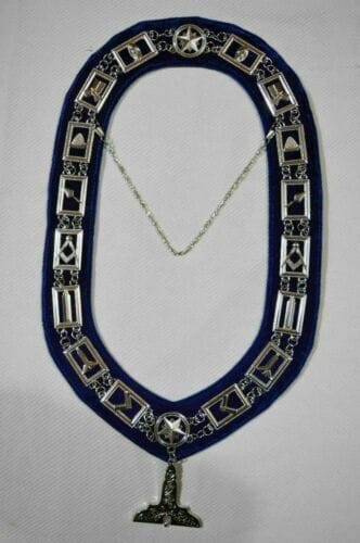 RIAZ IMPEX MASONIC REGALIA MASONIC BLUE LODGE OFFICER SENIOR WARDEN APRON SILVER CHAIN COLLAR AND JEWEL