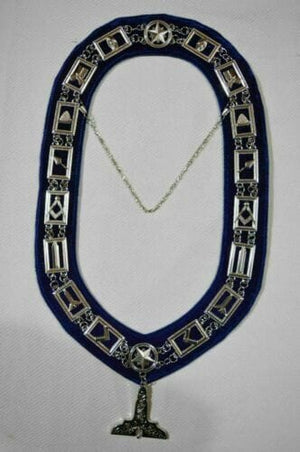 RIAZ IMPEX MASONIC REGALIA MASONIC BLUE LODGE OFFICER SENIOR WARDEN APRON SILVER CHAIN COLLAR AND JEWEL