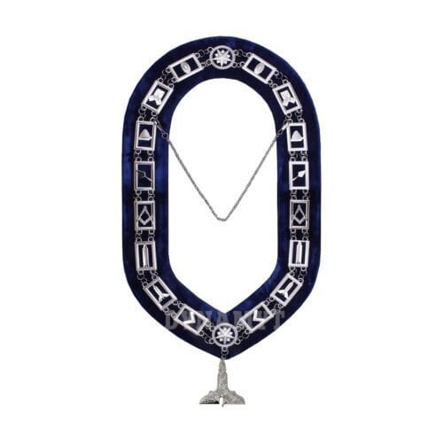 RIAZ IMPEX MASONIC REGALIA Masonic Blue Lodge Officer Senior Warden Apron, Silver Chain Collar & Gloves