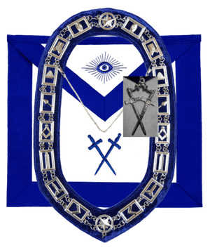 RIAZ IMPEX MASONIC REGALIA MASONIC BLUE LODGE OFFICER SENTINEL APRON SILVER CHAIN COLLAR AND JEWEL