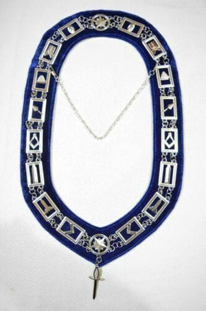 RIAZ IMPEX MASONIC REGALIA MASONIC BLUE LODGE OFFICER TYLER APRON SILVER CHAIN COLLAR AND JEWEL
