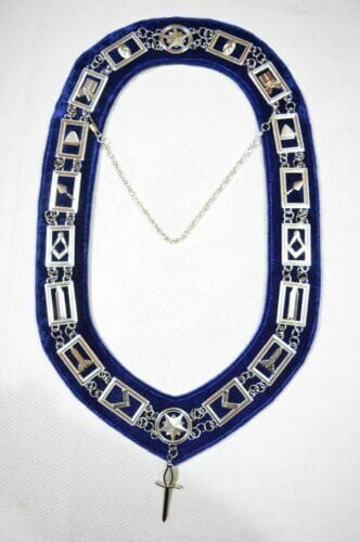RIAZ IMPEX MASONIC REGALIA MASONIC BLUE LODGE OFFICER TYLER APRON SILVER CHAIN COLLAR AND JEWEL