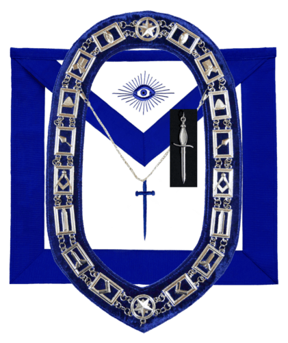 RIAZ IMPEX MASONIC REGALIA MASONIC BLUE LODGE OFFICER TYLER APRON SILVER CHAIN COLLAR AND JEWEL