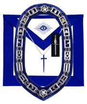 Masonic Blue Lodge Officer Tyler Apron, Silver Chain Collar & Jewel