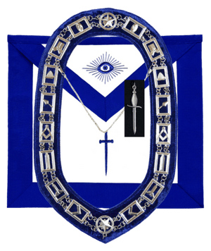 RIAZ IMPEX MASONIC REGALIA MASONIC BLUE LODGE OFFICER TYLER APRON SILVER CHAIN COLLAR AND JEWEL