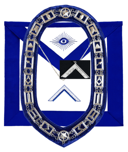 RIAZ IMPEX MASONIC REGALIA MASONIC BLUE LODGE OFFICER WORSHIPFUL MASTE APRON SILVER CHAIN COLLAR AND JEWEL