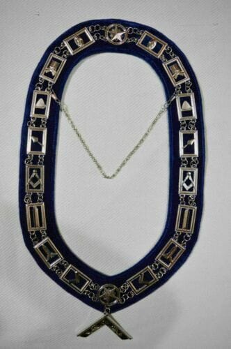 RIAZ IMPEX MASONIC REGALIA MASONIC BLUE LODGE OFFICER WORSHIPFUL MASTE APRON SILVER CHAIN COLLAR AND JEWEL