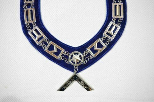 RIAZ IMPEX MASONIC REGALIA MASONIC BLUE LODGE OFFICER WORSHIPFUL MASTE APRON SILVER CHAIN COLLAR AND JEWEL