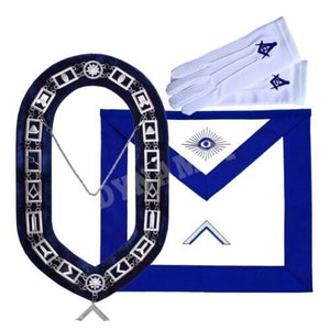 RIAZ IMPEX MASONIC REGALIA Masonic Blue Lodge Officer Worshipful Master Apron, Silver Chain Collar & Gloves