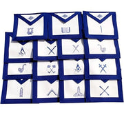 Masonic Blue Lodge Officers Apron Machine Embroidery Set of 15 Aprons