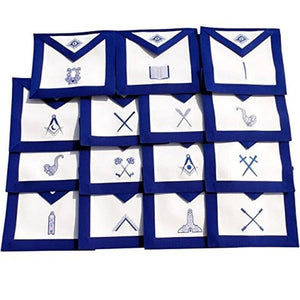RIAZ IMPEX MASONIC REGALIA Masonic Blue Lodge Officers Apron Machine Embroidery Set of 15 Aprons