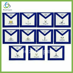 RIAZ IMPEX MASONIC REGALIA Masonic Blue Lodge Officers Apron Set of 11 Machine Embroidery Aprons