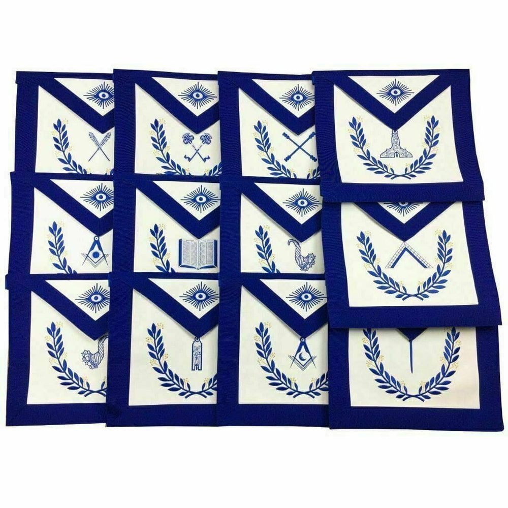 RIAZ IMPEX MASONIC REGALIA MASONIC BLUE LODGE OFFICERS APRON - SET OF 12 APRON WITH FREE 12 COTTON GLOVES