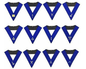 RIAZ IMPEX MASONIC REGALIA Masonic Blue Lodge Officers Collar Set of 12 Machine Embroidery Collars