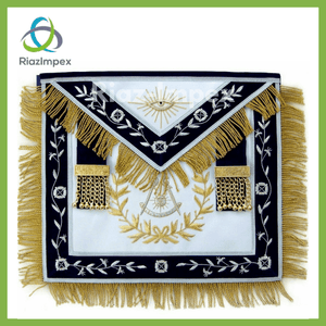 RIAZ IMPEX MASONIC REGALIA Masonic Blue Lodge Past Master Apron With Wreath Bullion Hand Embroidered