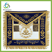 Masonic Blue Lodge Past Master Gold Handmade Embroidery Apron Blue Velvet