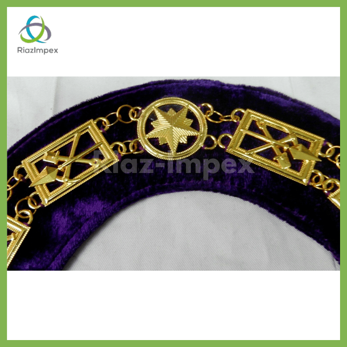 RIAZ IMPEX MASONIC REGALIA Masonic Blue Lodge Past Master Gold Handmade Embroidery Apron Blue Velvet