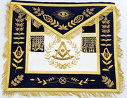 Masonic Blue Lodge Past Master Gold Handmade Embroidery Apron Blue Velvet