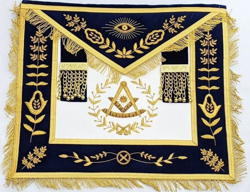 RIAZ IMPEX MASONIC REGALIA Masonic Blue Lodge Past Master Gold Handmade Embroidery Apron Blue Velvet