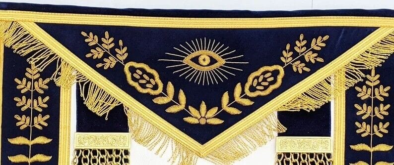 RIAZ IMPEX MASONIC REGALIA Masonic Blue Lodge Past Master Gold Handmade Embroidery Apron Blue Velvet