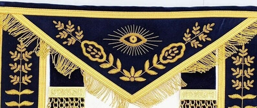 RIAZ IMPEX MASONIC REGALIA Masonic Blue Lodge Past Master Gold Handmade Embroidery Apron Blue Velvet