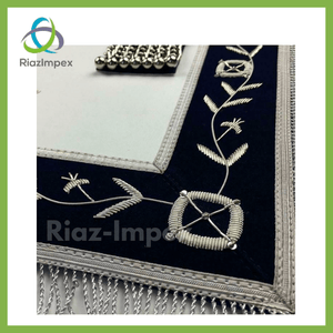 RIAZ IMPEX MASONIC REGALIA Masonic Blue Lodge Past Master Silver Handmade embroidery Apron Navy