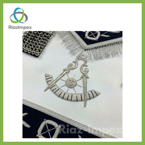 RIAZ IMPEX MASONIC REGALIA Masonic Blue Lodge Past Master Silver Handmade embroidery Apron Navy